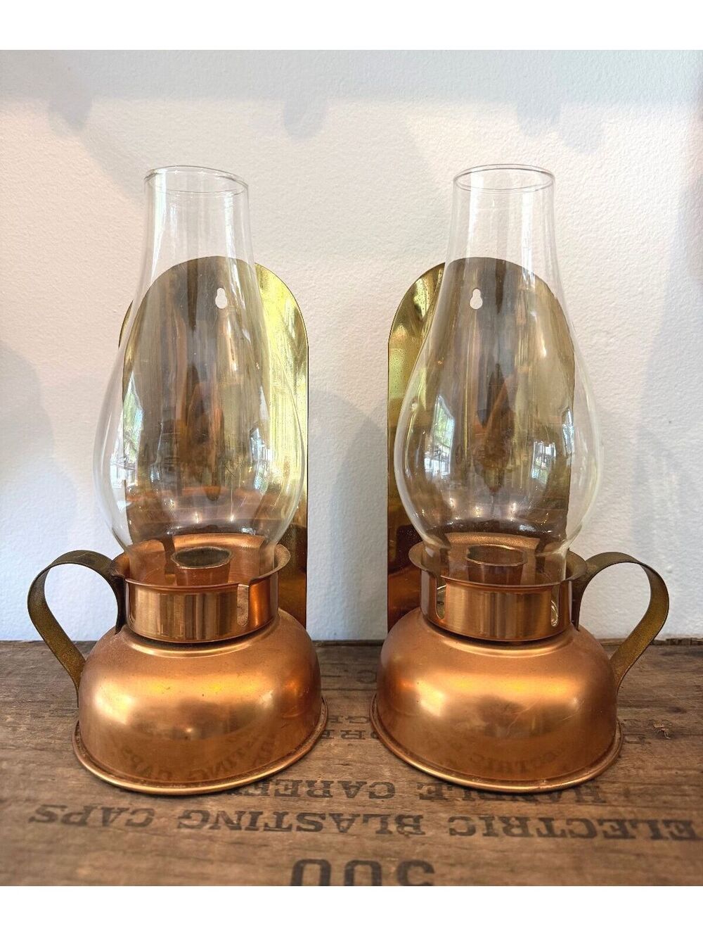 Vintage Coppercraft Guild Brass & Copper Wall Sconce Candle Holders (Set of 2)
